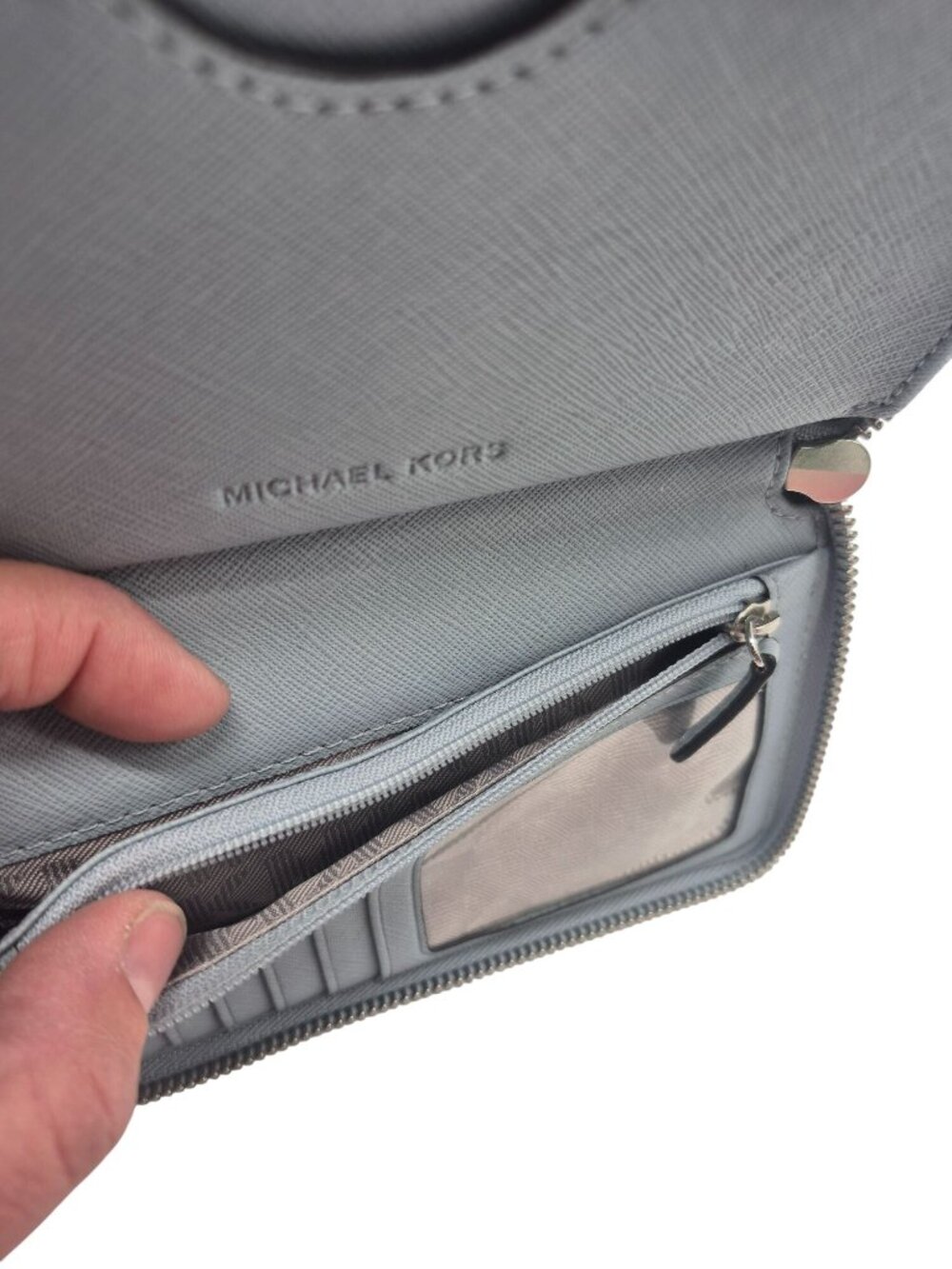 Michael Michael Kors Jet Set Travel Leather Wristlet Wallet Sky Blue - Picture 9 of 10